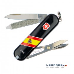 Navaja Suiza Multiusos Victorinox Classic 7 usos Bandera España Pequeña Fondo Negro 3D