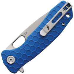 Honey Badger Medium Linerlock Drop Point Blue Acero D2