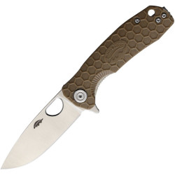 Honey Badger Small Linerlock Drop Point Tan Acero D2