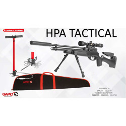 Pack Gamo PCP HPA Táctical Cal. 5,5 mm + Visor 3-9x40 WR + Bomba Roja + Bípode + Funda + Silenciador